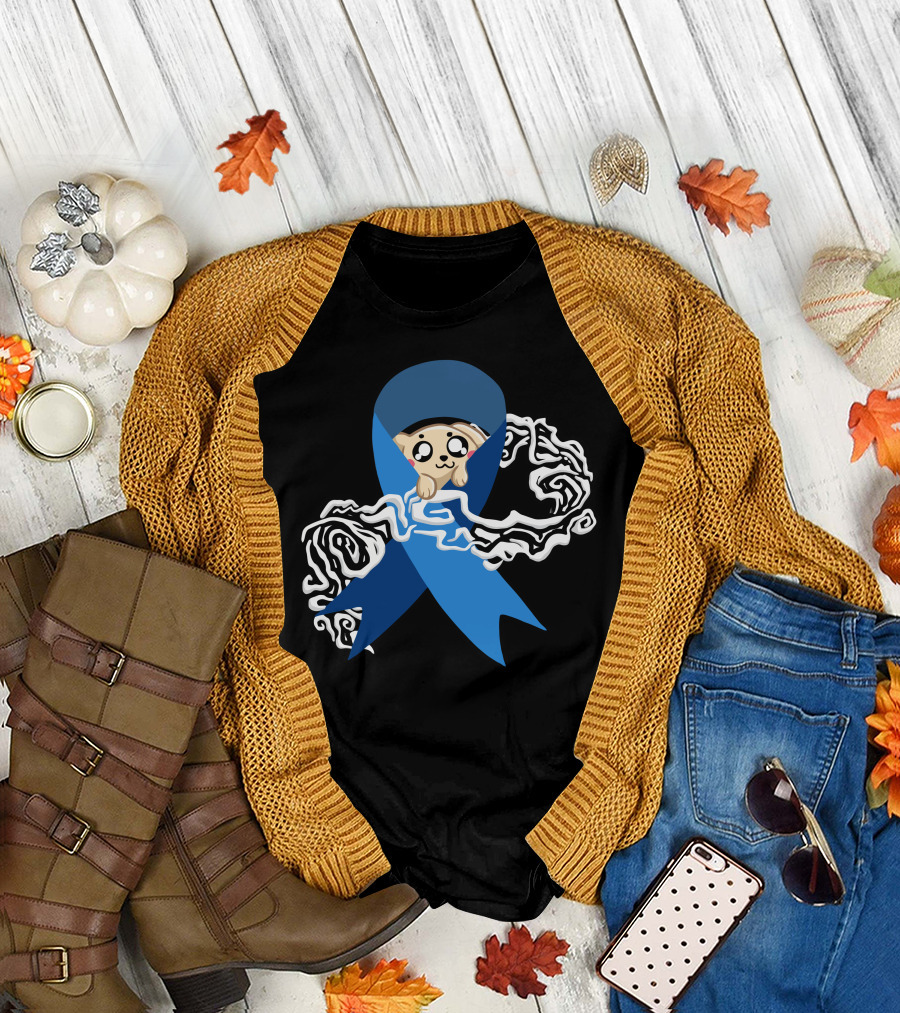 Blue Ribbon with Cute Dog and Swirling White Fog T-Shirt