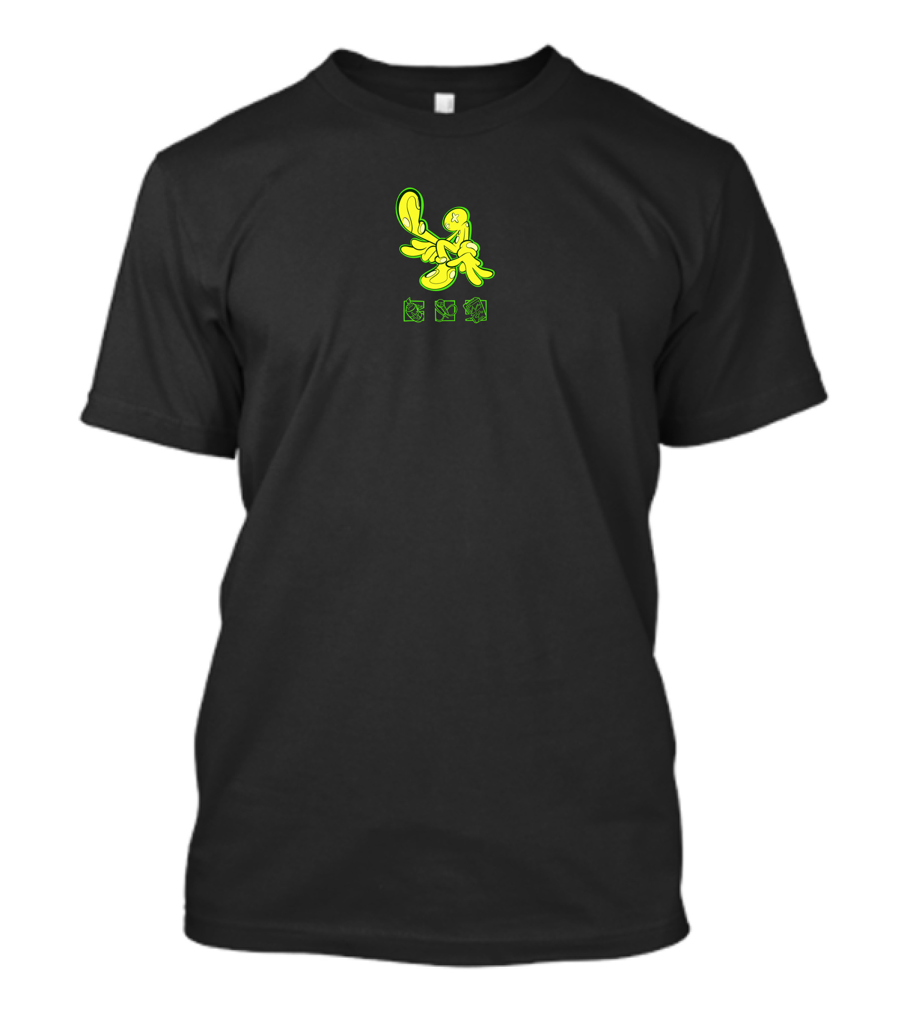 OFFCANNY Neon Cartoon Figure With Iconic Symbols T-Shirt