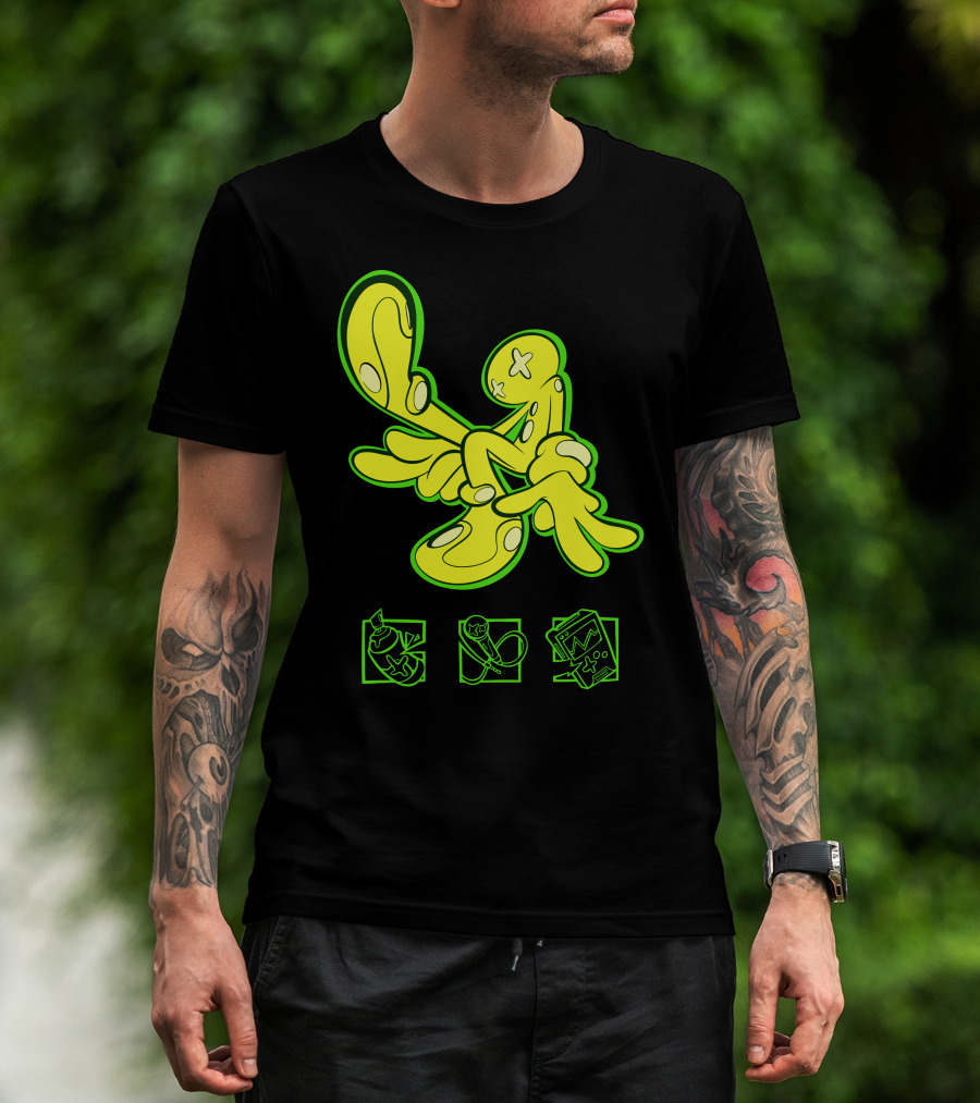 OFFCANNY Neon Cartoon Figure With Iconic Symbols T-Shirt