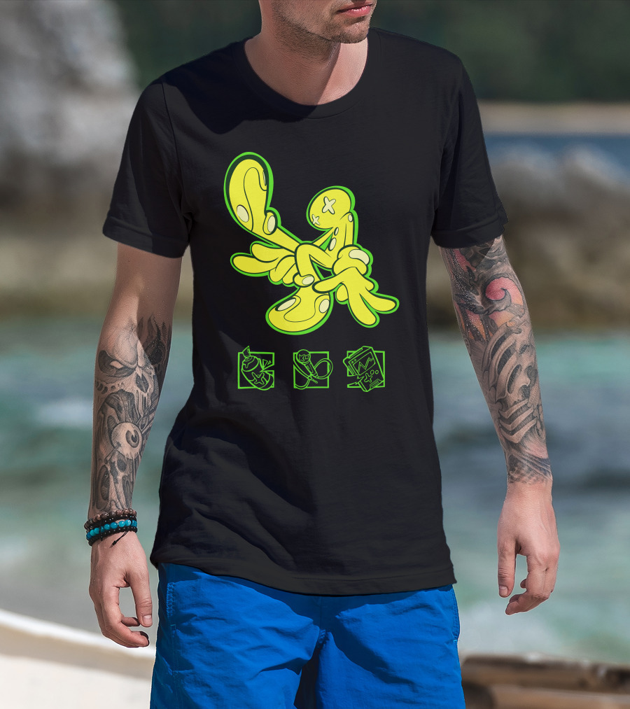 OFFCANNY Neon Cartoon Figure With Iconic Symbols T-Shirt