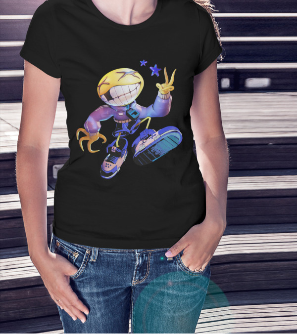 OFFCANNY Smile Face Character With Sneakers And Peace Sign T-Shirt