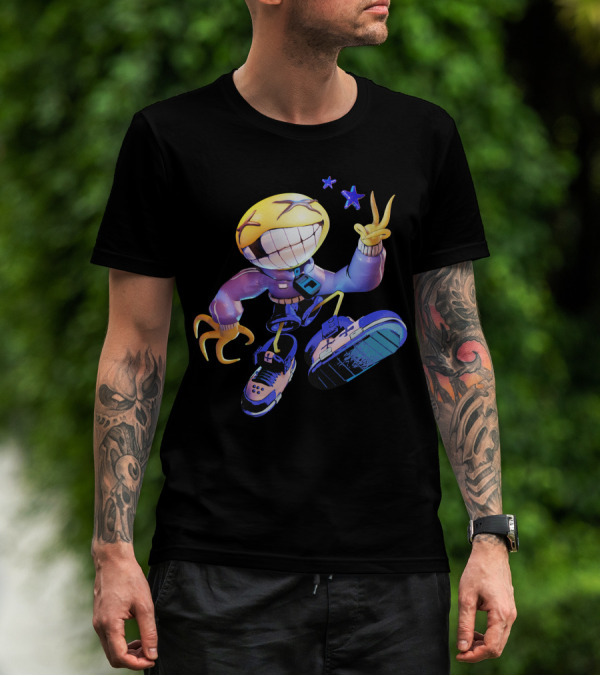 OFFCANNY Smile Face Character With Sneakers And Peace Sign T-Shirt