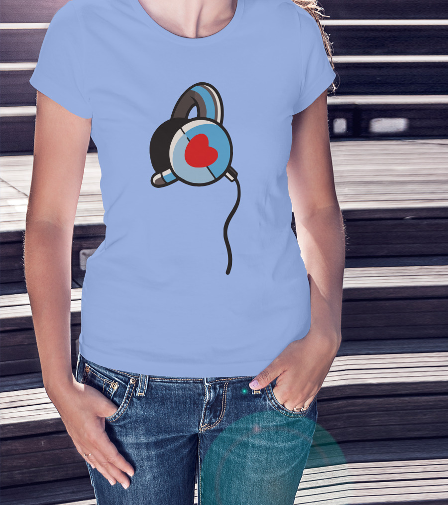Wallibear Heart Headphones Blue Background T-Shirt