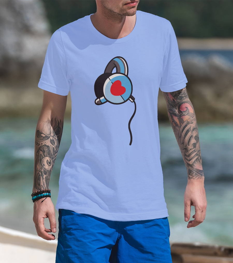 Wallibear Heart Headphones Blue Background T-Shirt