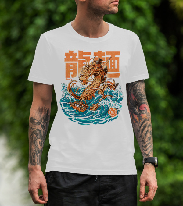 Great Ramen Dragon Kanagawa Woodblock Waves Japan T-Shirt