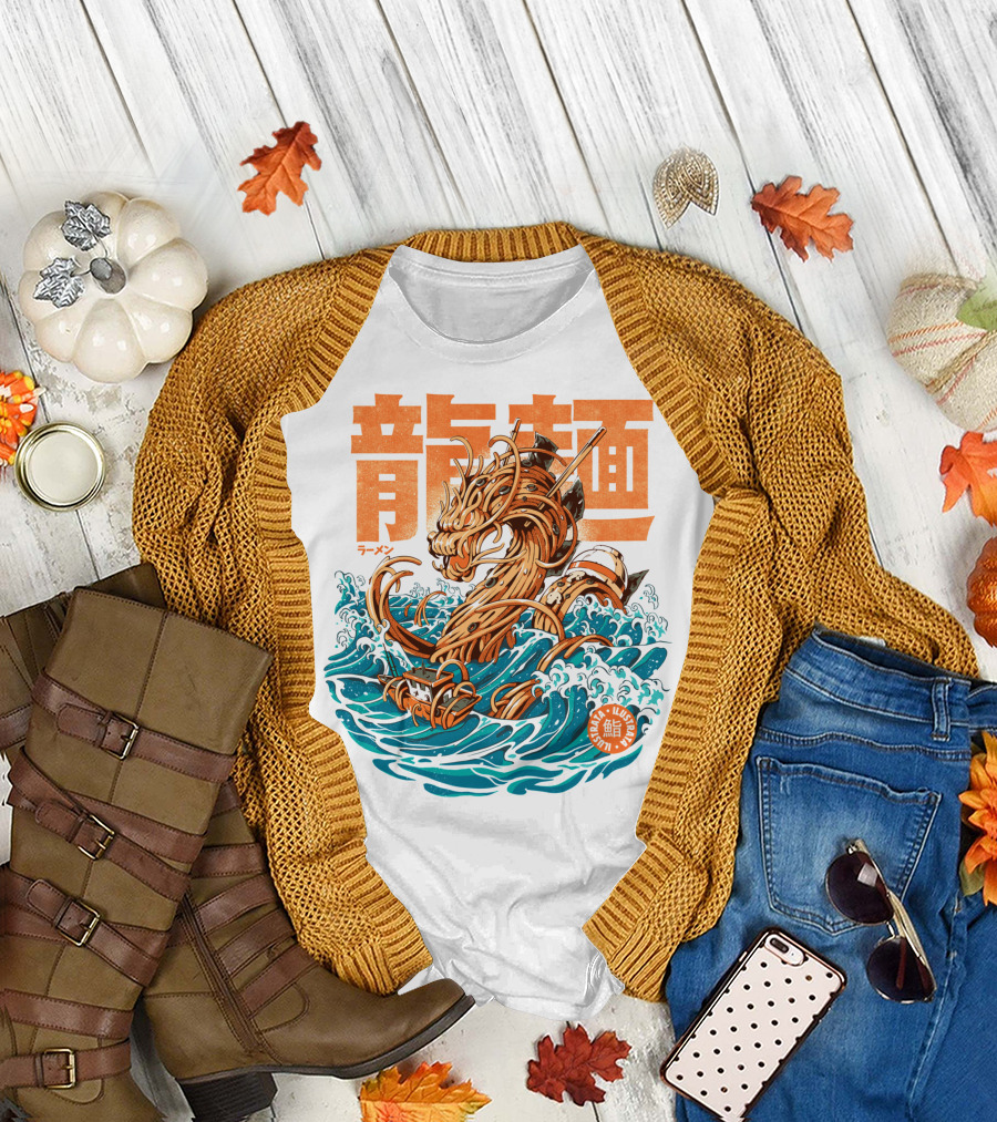 Great Ramen Dragon Kanagawa Woodblock Waves Japan T-Shirt