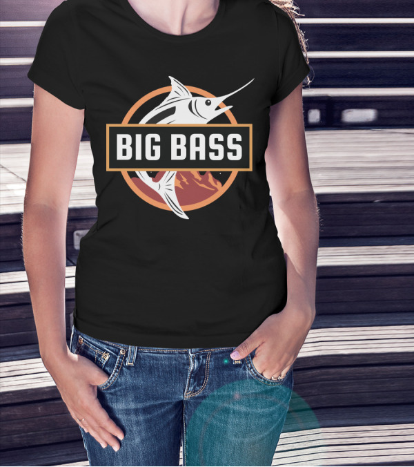 BIG BASS Marlin Jumping Over Mountains In Circle T-Shirt
