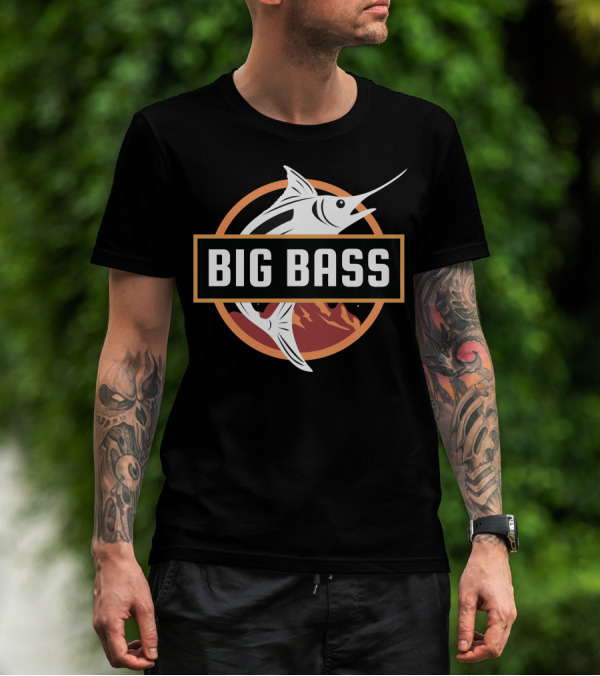 BIG BASS Marlin Jumping Over Mountains In Circle T-Shirt