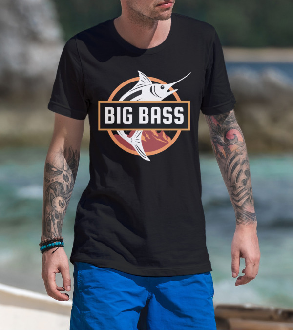 BIG BASS Marlin Jumping Over Mountains In Circle T-Shirt