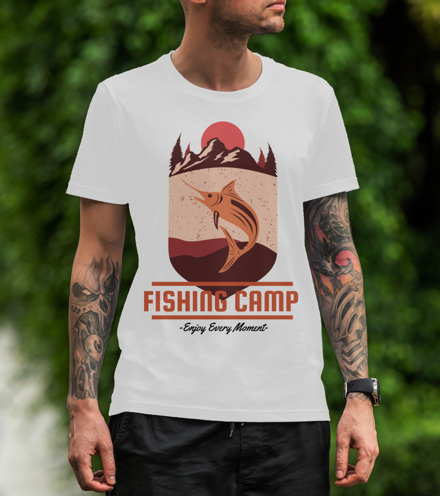 FISHING CAMP Enjoy Every Moment Mountain Fish Sun T-Shirt