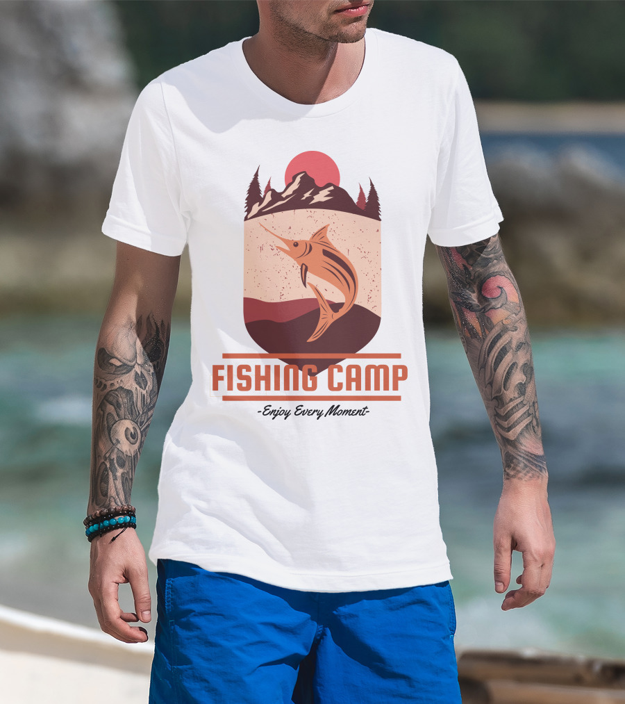 FISHING CAMP Enjoy Every Moment Mountain Fish Sun T-Shirt
