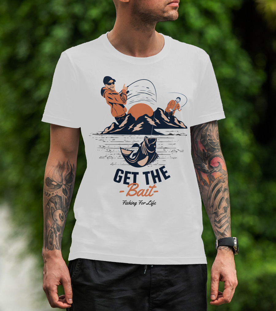GET THE BAIT Fishing For Life Mountain Sunset Catch T-Shirt