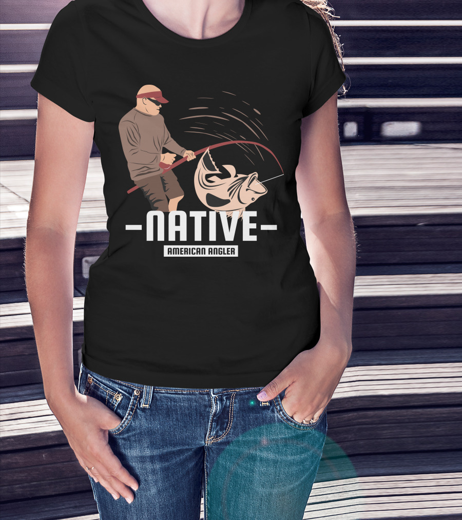 Native Fisherman Catching Fish With Rod And Reel T-Shirt