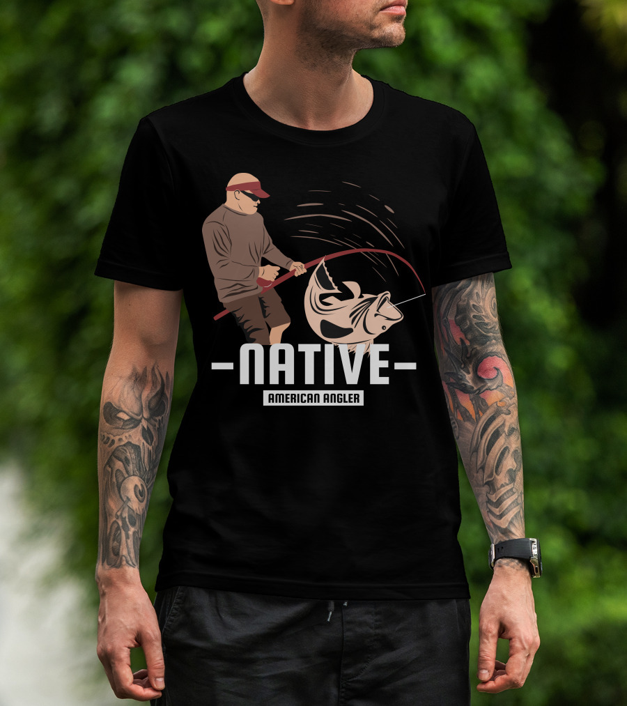 Native Fisherman Catching Fish With Rod And Reel T-Shirt