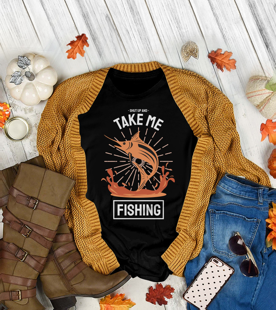 Shut Up and Take Me Fishing Marlin Jump Splash T-Shirt