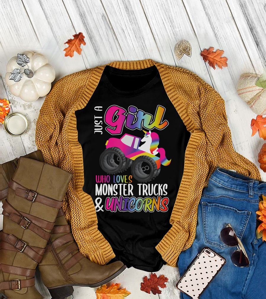 Just a Girl Who Loves Monster Trucks and Unicorns T-Shirt