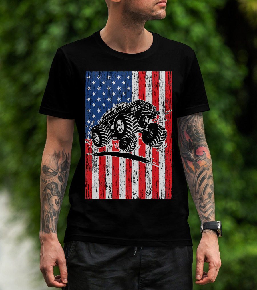 American Flag USA Monster Truck Enthusiast Patriotic T-Shirt