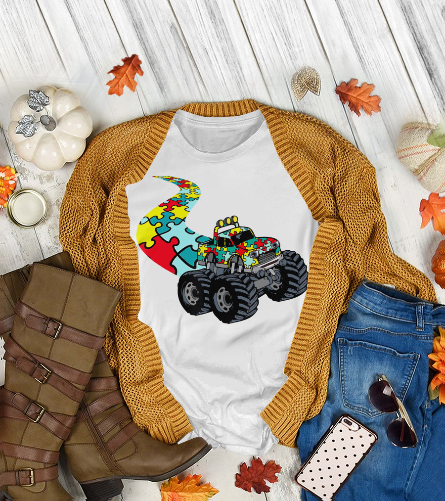 Autism Awareness Puzzle Piece Monster Truck for Boys T-Shirt