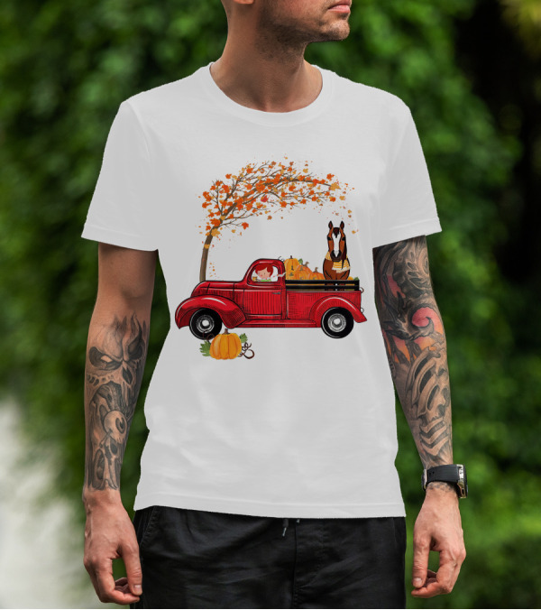 Autumn Fall Season Red Truck Horse Pumpkins Thanksgiving Day T-Shirt