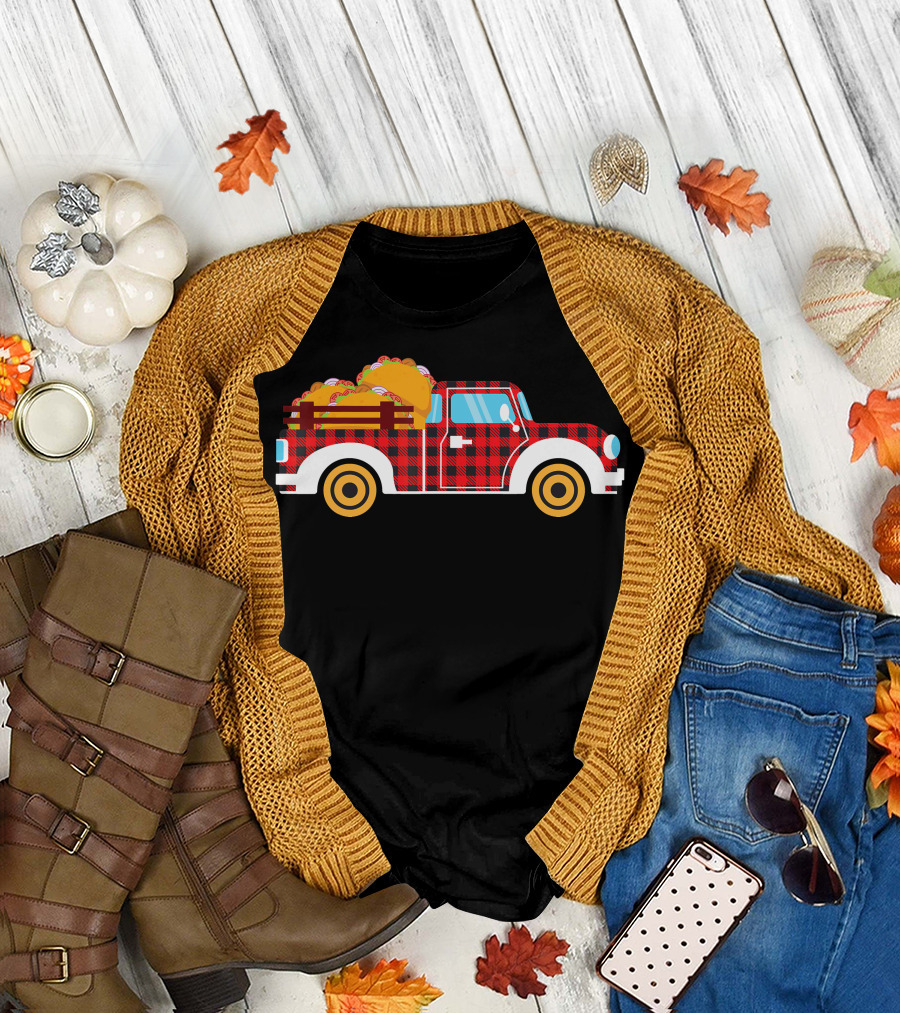 Buffalo Plaid Truck with Tacos Cinco De Mayo Boy Taco T-Shirt