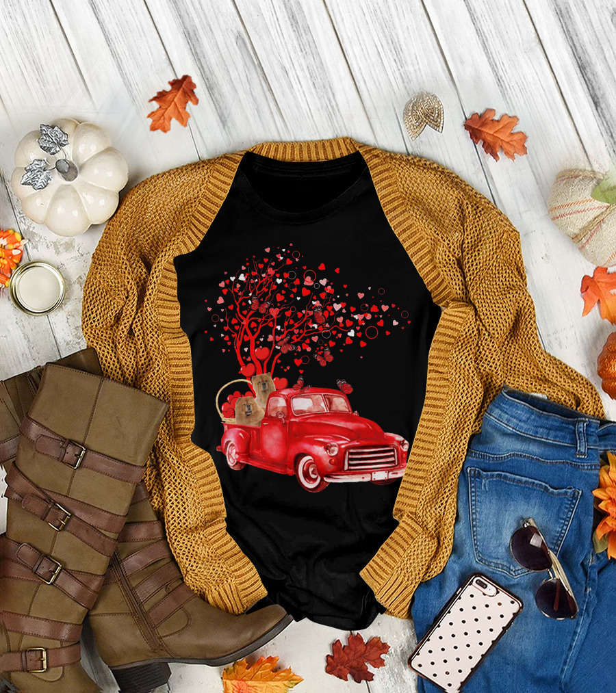 Chow Chow in Red Truck with Butterfly Valentine Heart Tree T-Shirt