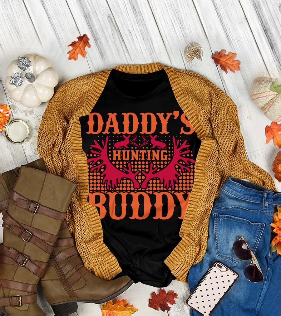 Daddy's Hunting Buddy Antler Design with Rabbits T-Shirt
