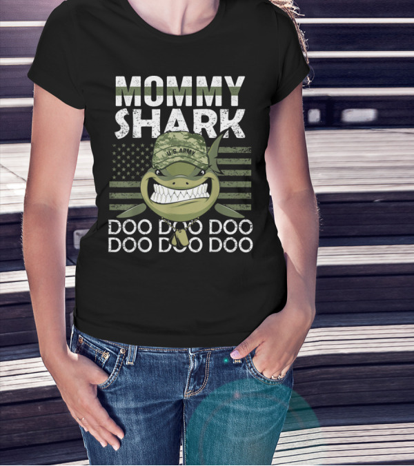 U.S. Army Mommy Shark Camouflage Hat Doo Doo Doo American Flag T-Shirt