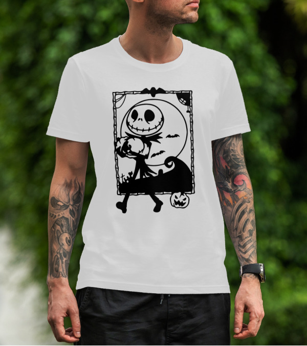 Little Jack Pumpkin Silhouette With Moon And Pumpkin Accents T-Shirt