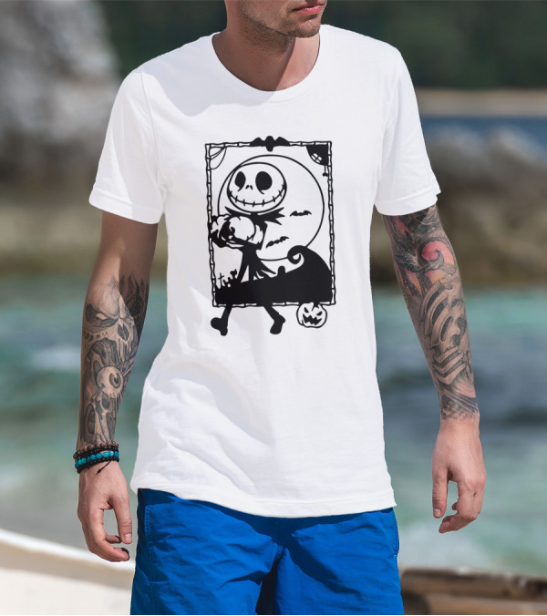 Little Jack Pumpkin Silhouette With Moon And Pumpkin Accents T-Shirt
