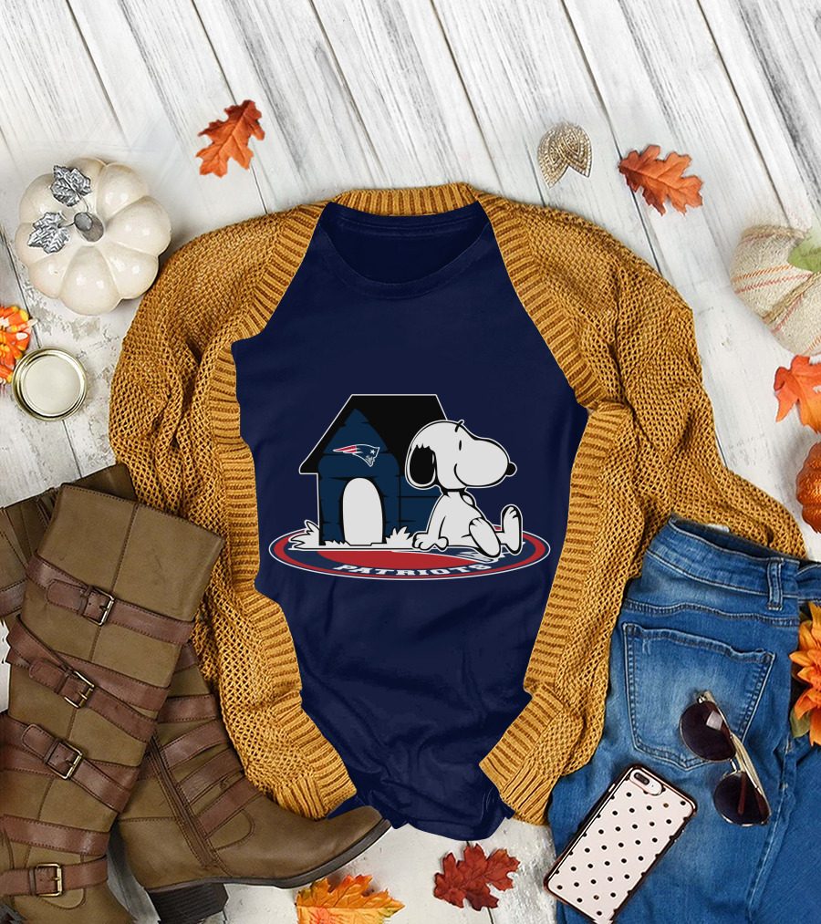 Snoopy With New England Patriots Doghouse Football Fan Now And Forever T-Shirt
