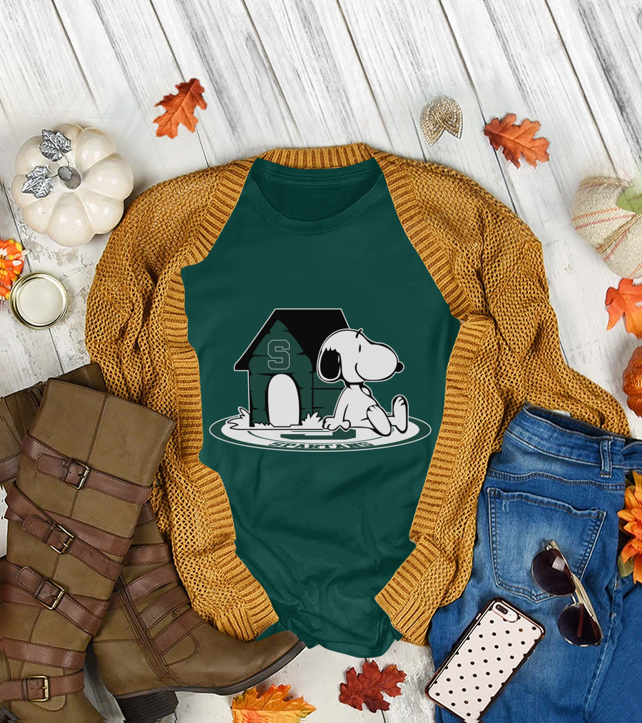 Michigan State Spartans Fan Now And Forever Snoopy Peanuts Doghouse T-Shirt