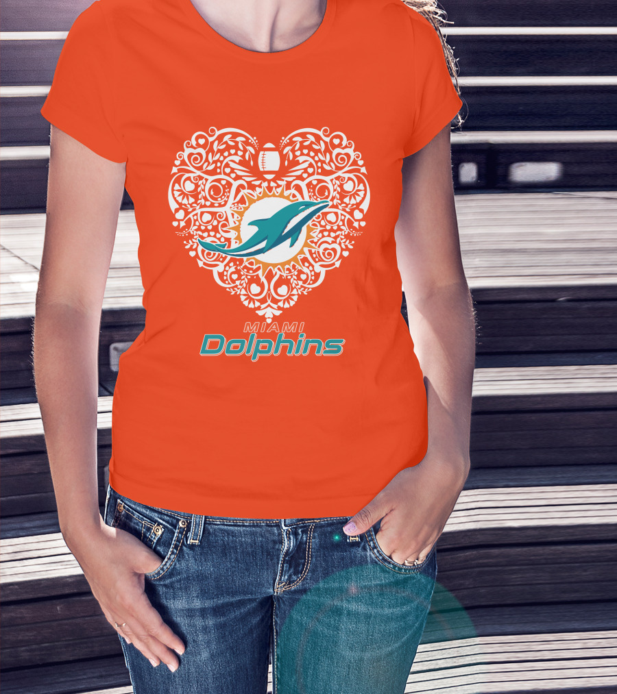 Love My Miami Dolphins Heart Football Theme T-Shirt
