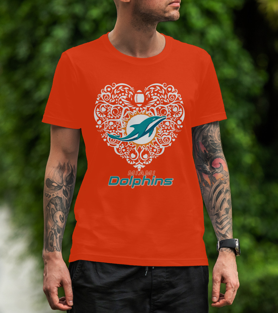 Love My Miami Dolphins Heart Football Theme T-Shirt
