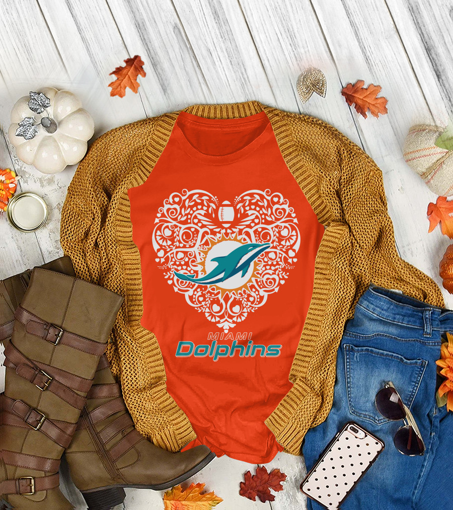 Love My Miami Dolphins Heart Football Theme T-Shirt