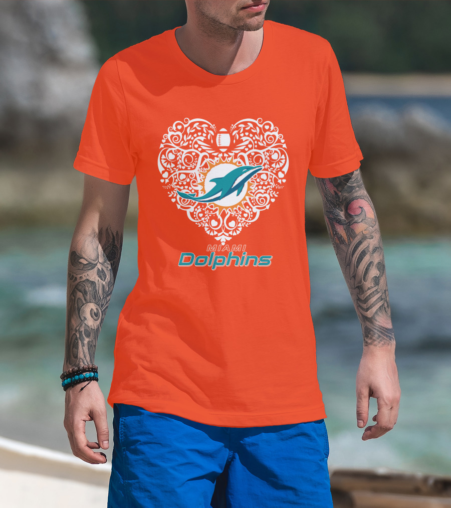 Love My Miami Dolphins Heart Football Theme T-Shirt