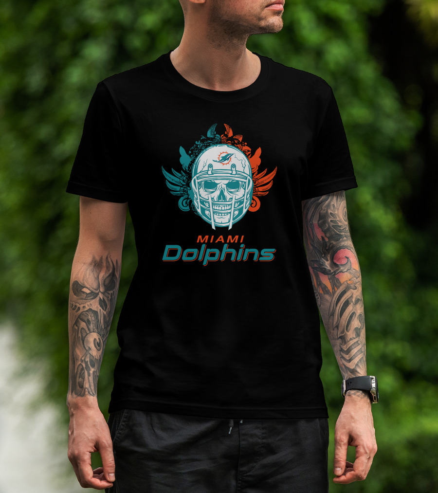 Miami Dolphins Skull Helmet T-Shirt
