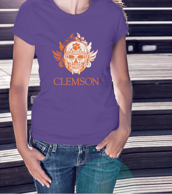 Clemson Tigers Skull Helmet With Wings T-Shirt
