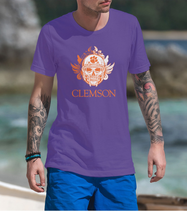 Clemson Tigers Skull Helmet With Wings T-Shirt