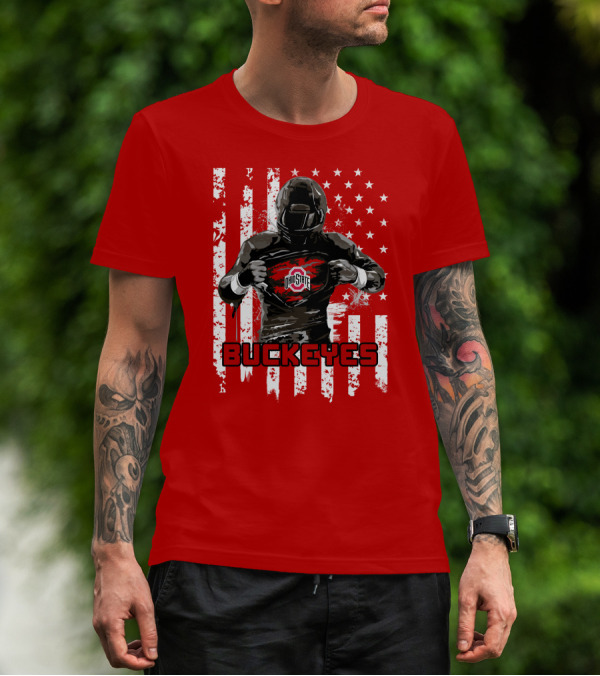 Ohio State Buckeyes Player With American Flag Background T-Shirt