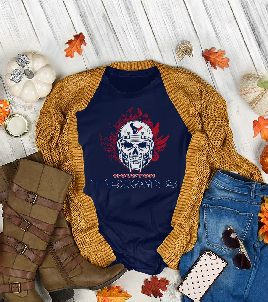 Houston Texans Skull Helmet Wings T-Shirt