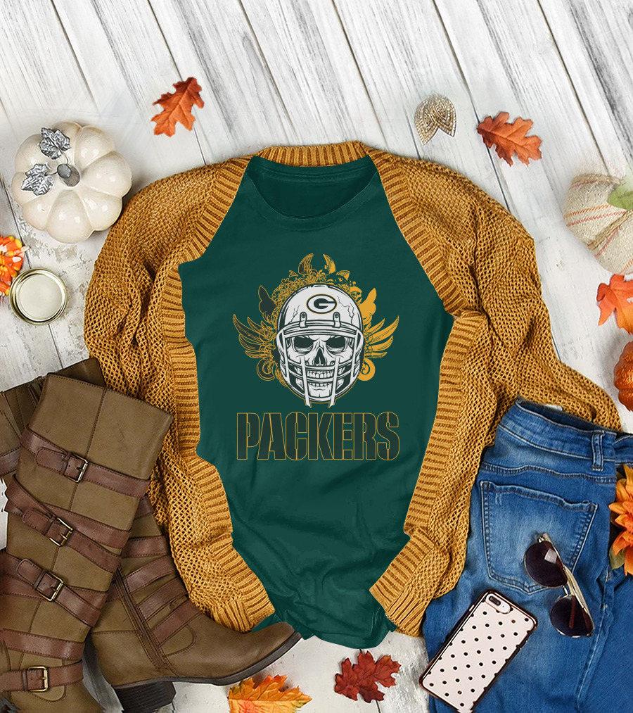 Packers Skull Helmet with Green Bay Logo Elements T-Shirt
