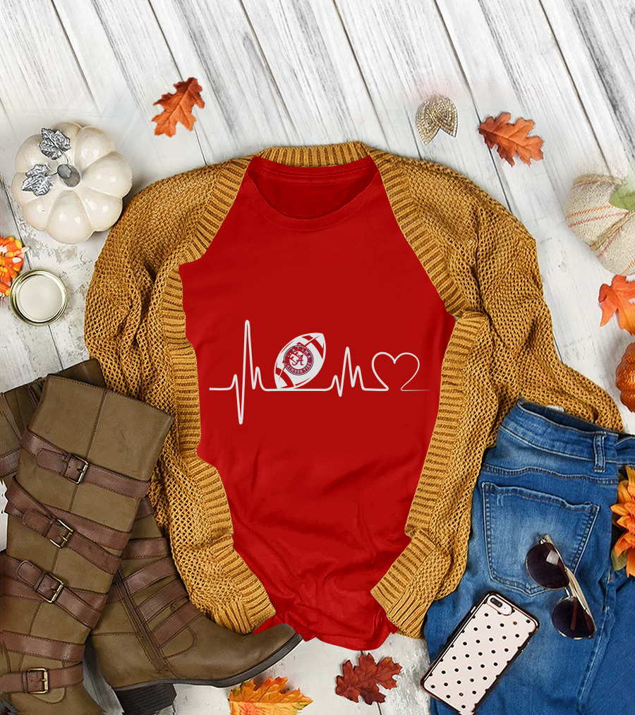Alabama Crimson Tide Football Heartbeat Love T-Shirt