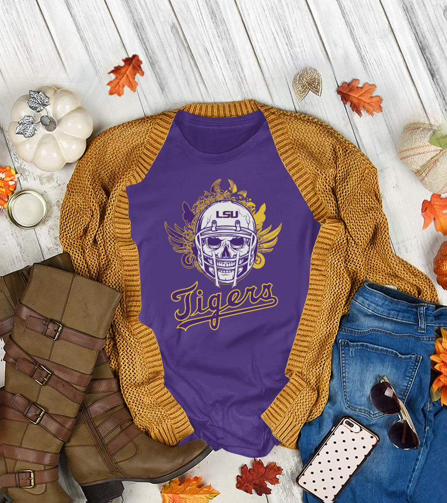 LSU Tigers Skull Helmet with Wings T-Shirt