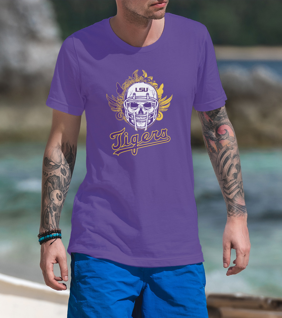 LSU Tigers Skull Helmet With Wings T-Shirt