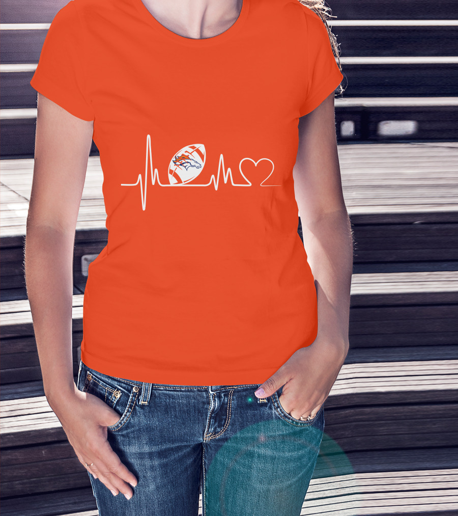 Denver Broncos Heartbeat Football Icon T-Shirt