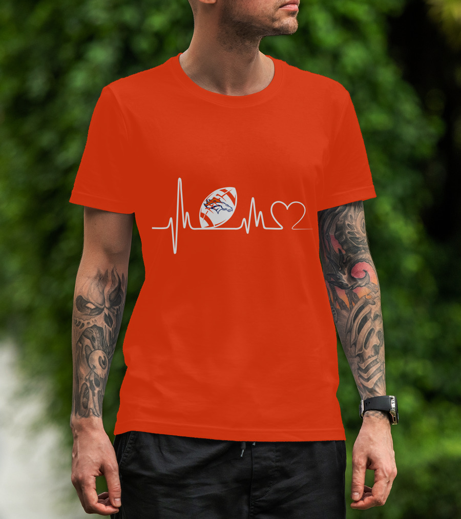 Denver Broncos Heartbeat Football Icon T-Shirt