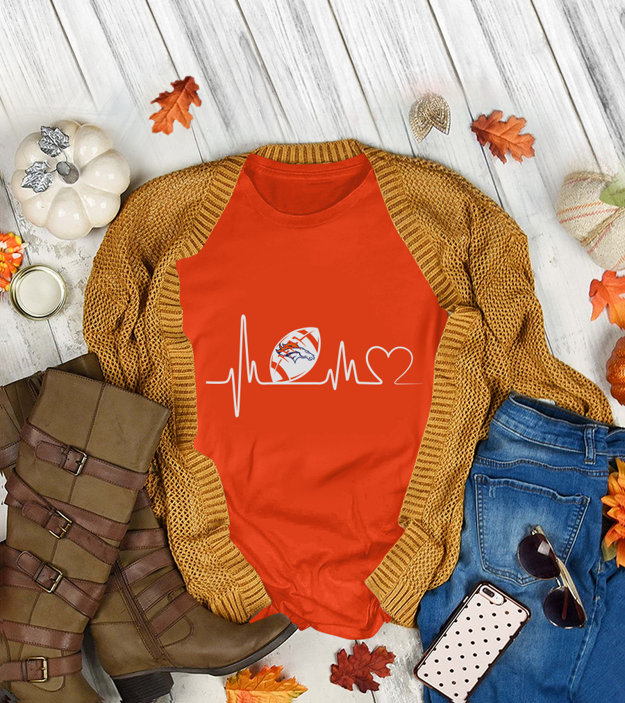 Denver Broncos Heartbeat Football Icon T-Shirt