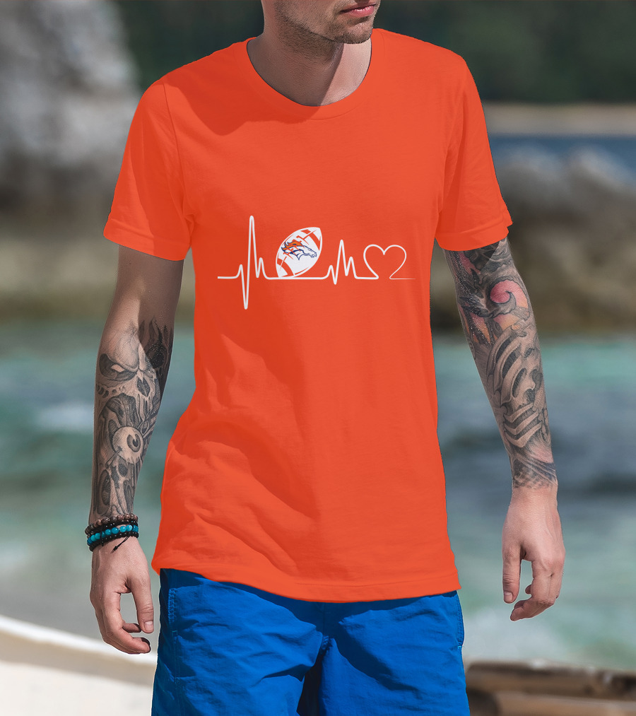 Denver Broncos Heartbeat Football Icon T-Shirt