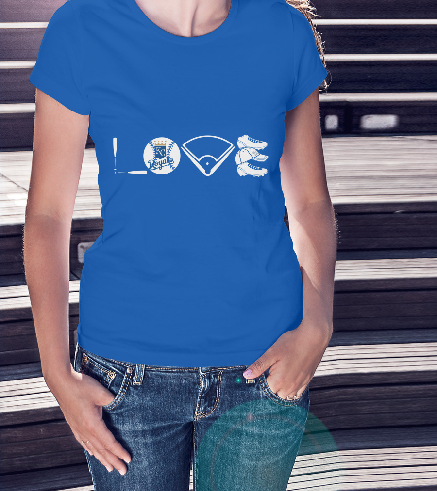 Love Kansas City Royals Baseball Bat Ball Home Plate Cleats T-Shirt
