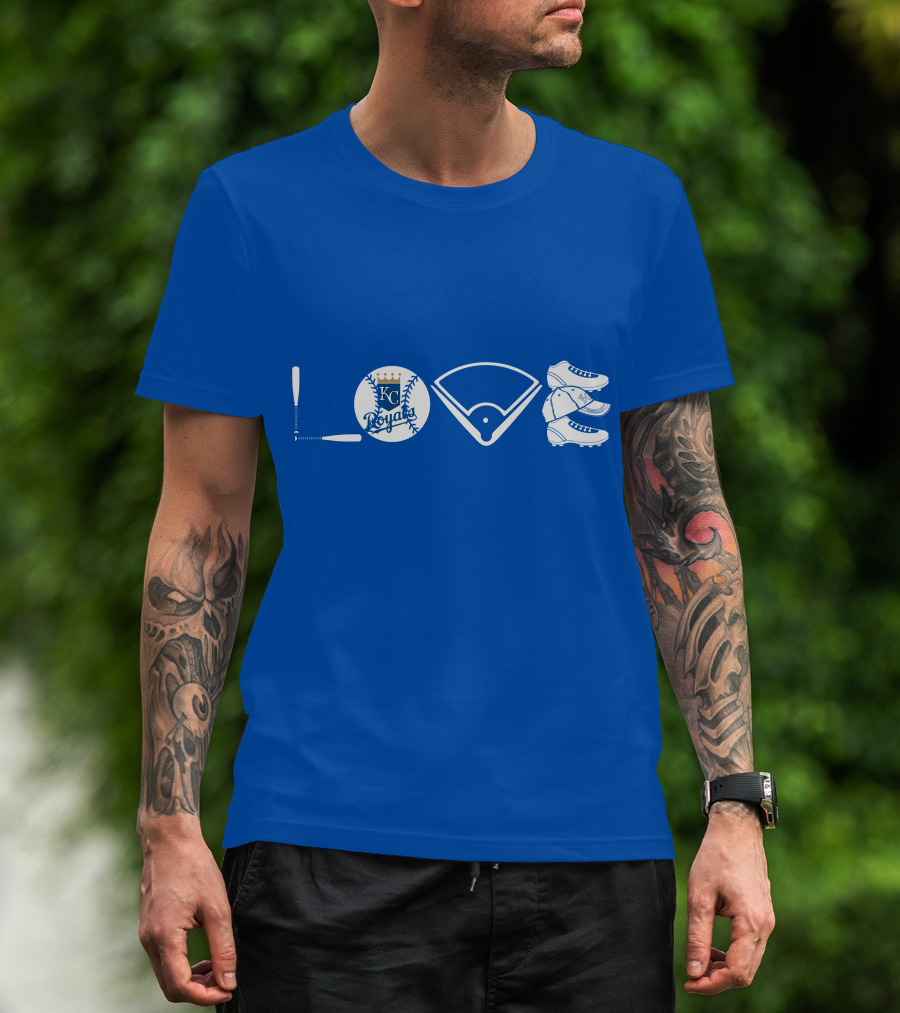Love Kansas City Royals Baseball Bat Ball Home Plate Cleats T-Shirt